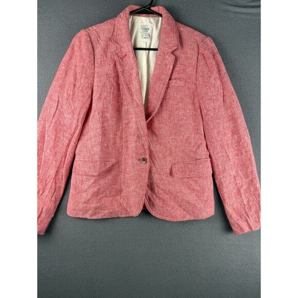 J. Crew Heathered Pink Red Linen Blend Academia Schoolboy Blazer Women's Size 8 - Picture 1 of 9